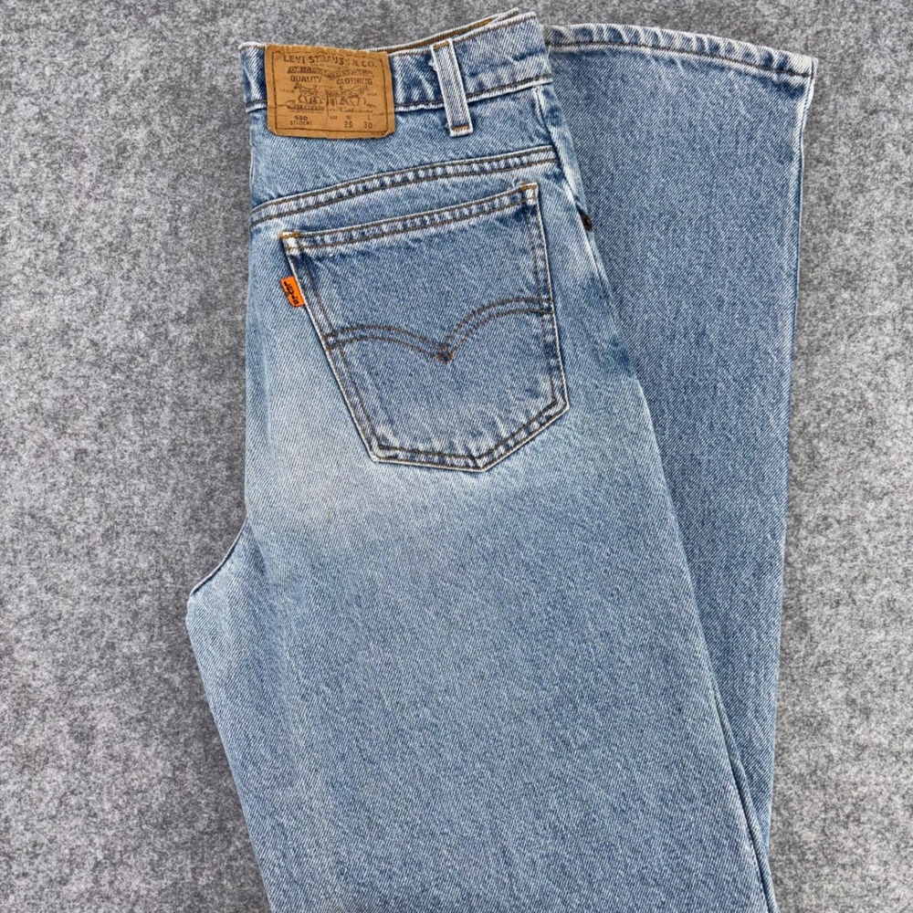Vintage Levis 550 Student Fit Orange Tab Jeans Light Wash W29 L30 Made in USA